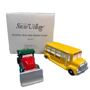 Department 56 Snow Village Set of 2: School Bus and Snow Plow #51373 Mint in Box